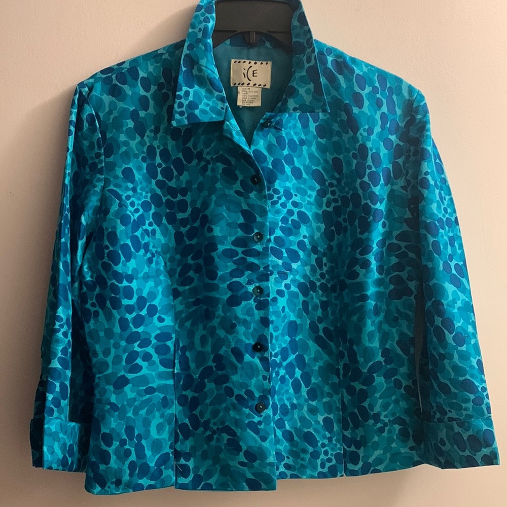 Ice Blue Patterned Blouse